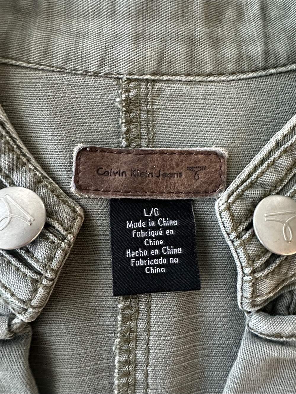 Calvin Klein Jeans Olive Military Utility Jacket Pewter Buttons L - Picture 2 of 3